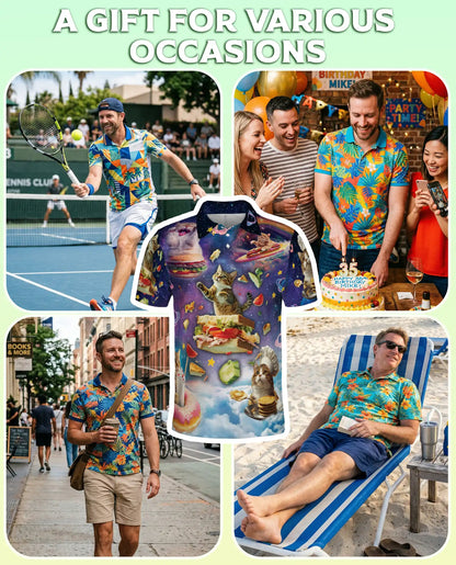 Space Cat Food 3D Polo Shirt for Men – Funny Cosmic Kitty Style | Netecom