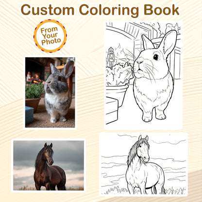 Personalized Pet Coloring Book for Adults – Custom Coloring Pages from Your Pet Photos , 12–48 Pages, Gift for Dog, Cat, and Animal Lovers, Premium Wooden Cover, Spiral Binding