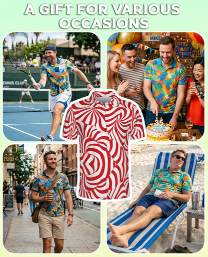Red Swirl Polo Shirt – Abstract Optical Print | Netecom