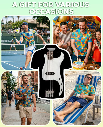 Bass Guitar 3D Polo Shirt for Men – Musician Rock Band Style | Netecom