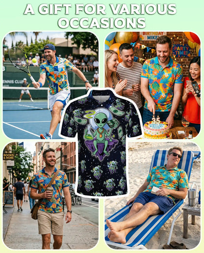 Funny Alien 3D Polo Shirt for Men – Space Cartoon Sci-Fi Style | Netecom