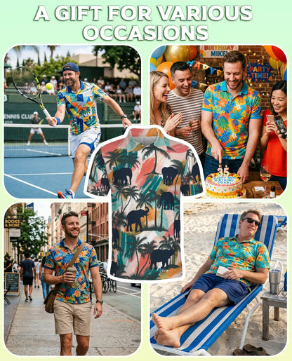 Elephant Tropical Polo Shirt – Sunset Jungle Print | Netecom