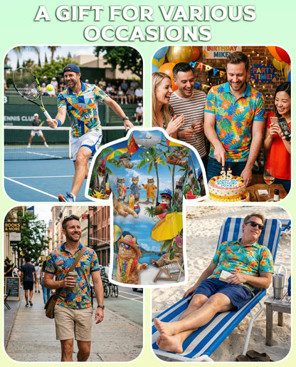 Funny Beach Cat Polo Shirt for Men-Tropical Cat Lover Shirt | Netecom