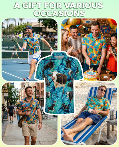 Cow Tropical 3D Polo Shirt for Men – Funny Farm Animal Leaf Style | Netecom