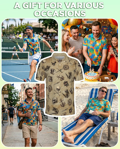 Vintage Pirate Skull 3D Polo Shirt for Men – Nautical Buccaneer Style | Netecom