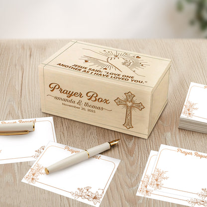 Netecom Valentine’s Day Couple Prayer Box with 100 Prayer Request Cards & Wooden Cross – Personalized Christian Gift, Wooden Box with Custom Names and Date