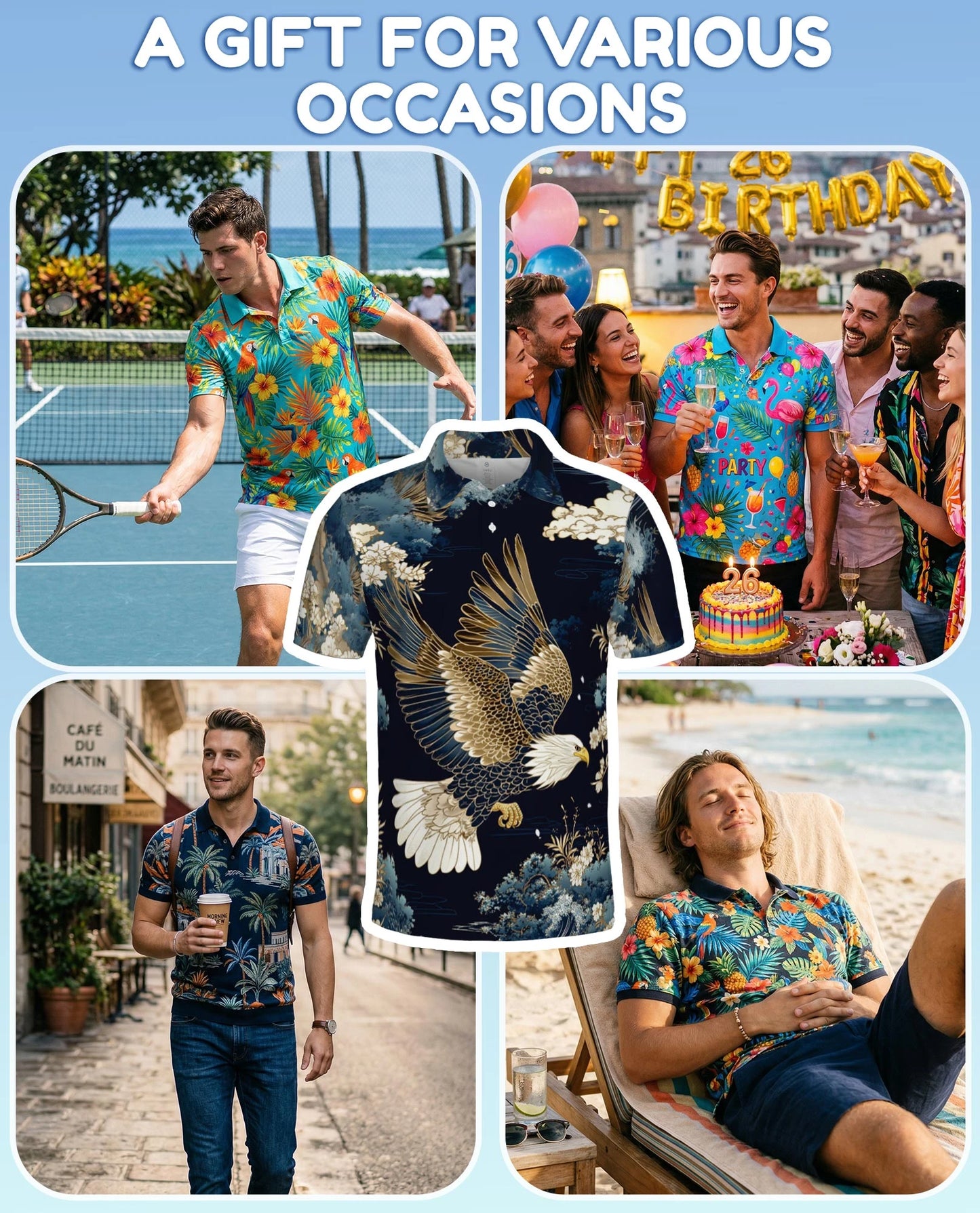Japanese Eagle Polo Shirt for Men – Traditional Bird Art Style | Netecom