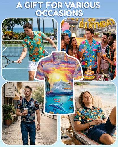 Tropical Cruise Ship Polo Shirt, Ocean Sunset Vacation Style | Netecom