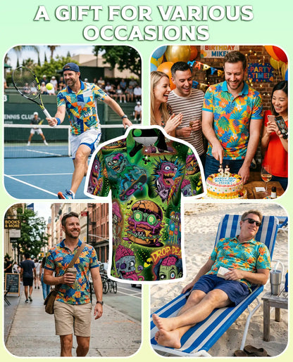 Zombie Skateboard Burger 3D Polo Shirt – Retro Graphic | Netecom