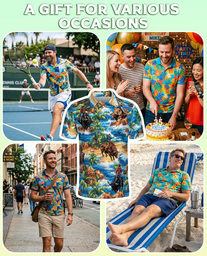 Cowboy Bull Riding 3D Polo Shirt for Men – Tropical Western Rodeo Style | Netecom