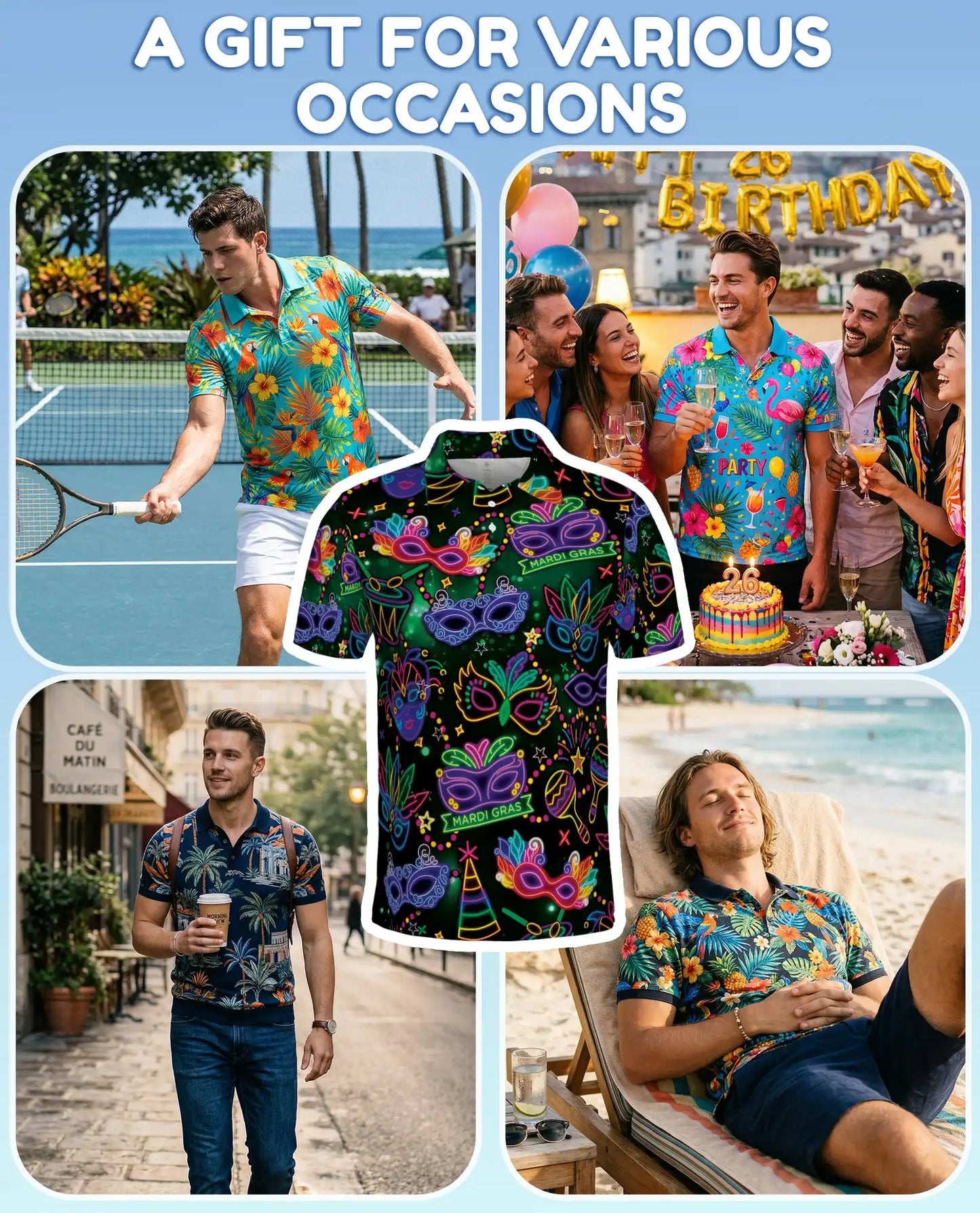 Neon Mardi Gras Carnival Polo Shirt-Masquerade Festival Design | Netecom