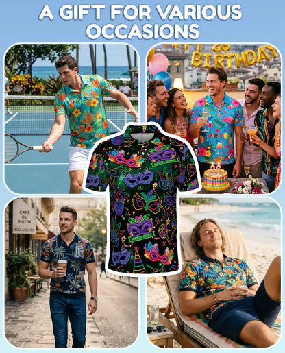 Neon Mardi Gras Carnival Polo Shirt-Masquerade Festival Design | Netecom