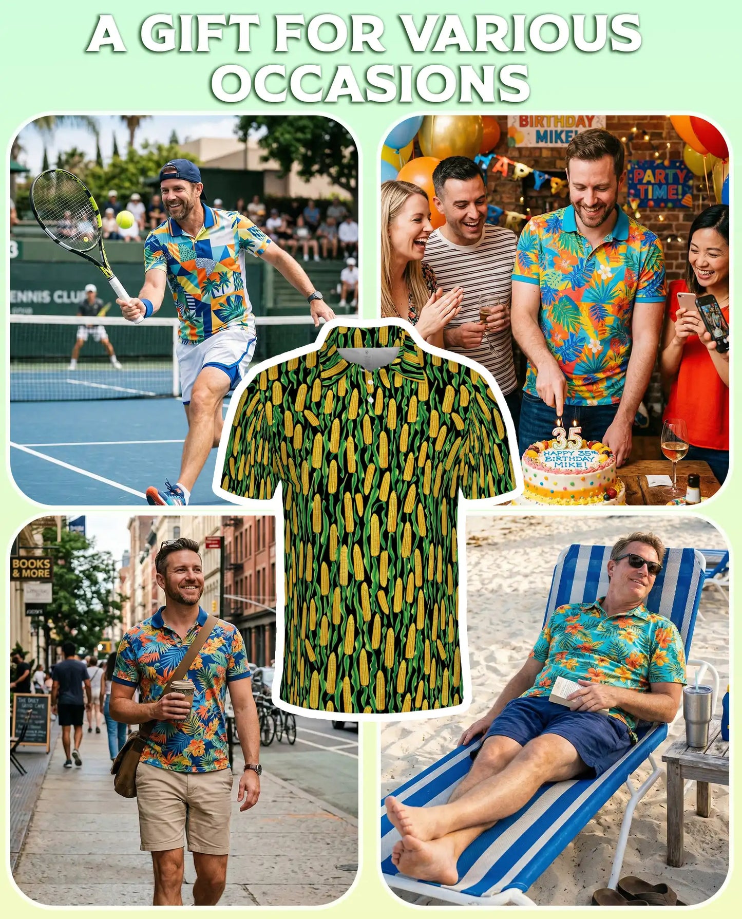 Corn Pattern Hawaiian Polo Shirt for Men | Netecom