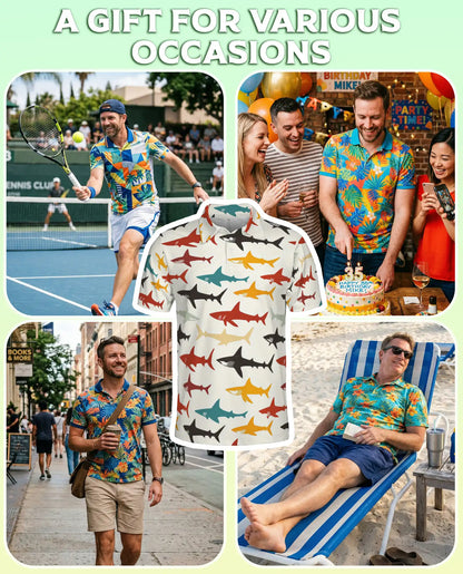 Colorful Shark Pattern 3D Polo Shirt for Men – Ocean Marine Style | Netecom