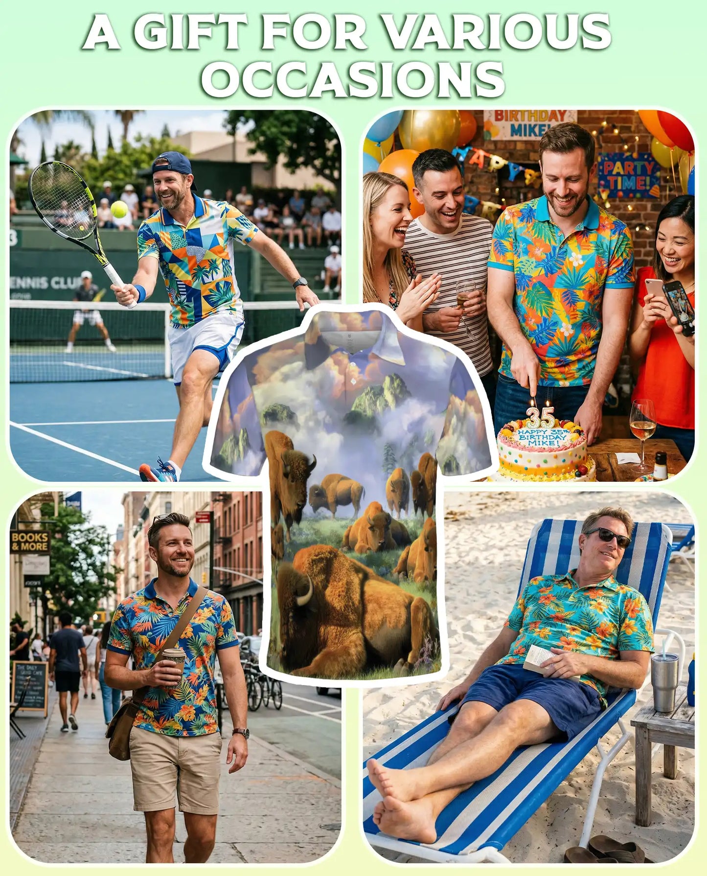 Mystical Bison Polo Shirt for Men – Majestic Wildlife Landscape | Netecom