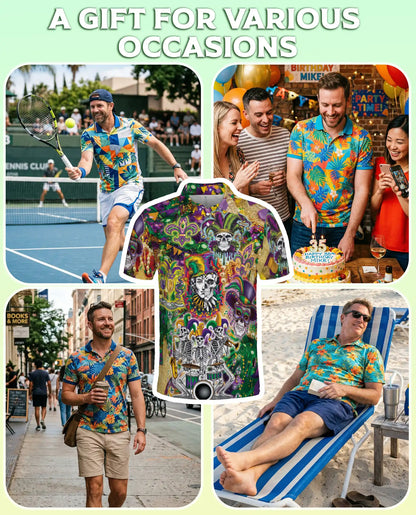 Mardi Gras Skull Jester Hawaiian Polo Shirt | Netecom
