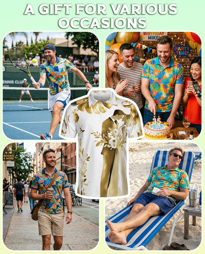 Golden Wedding Couple Polo Shirt For Men-  Bride Groom Print | Netecom