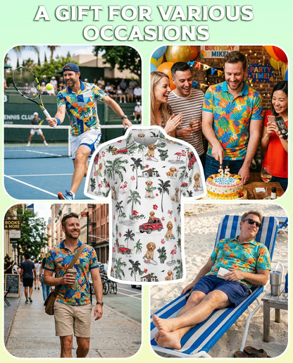 Tropical Puppy Beach 3D Polo Shirt for Men – Cute Summer Dog Island Style | Netecom