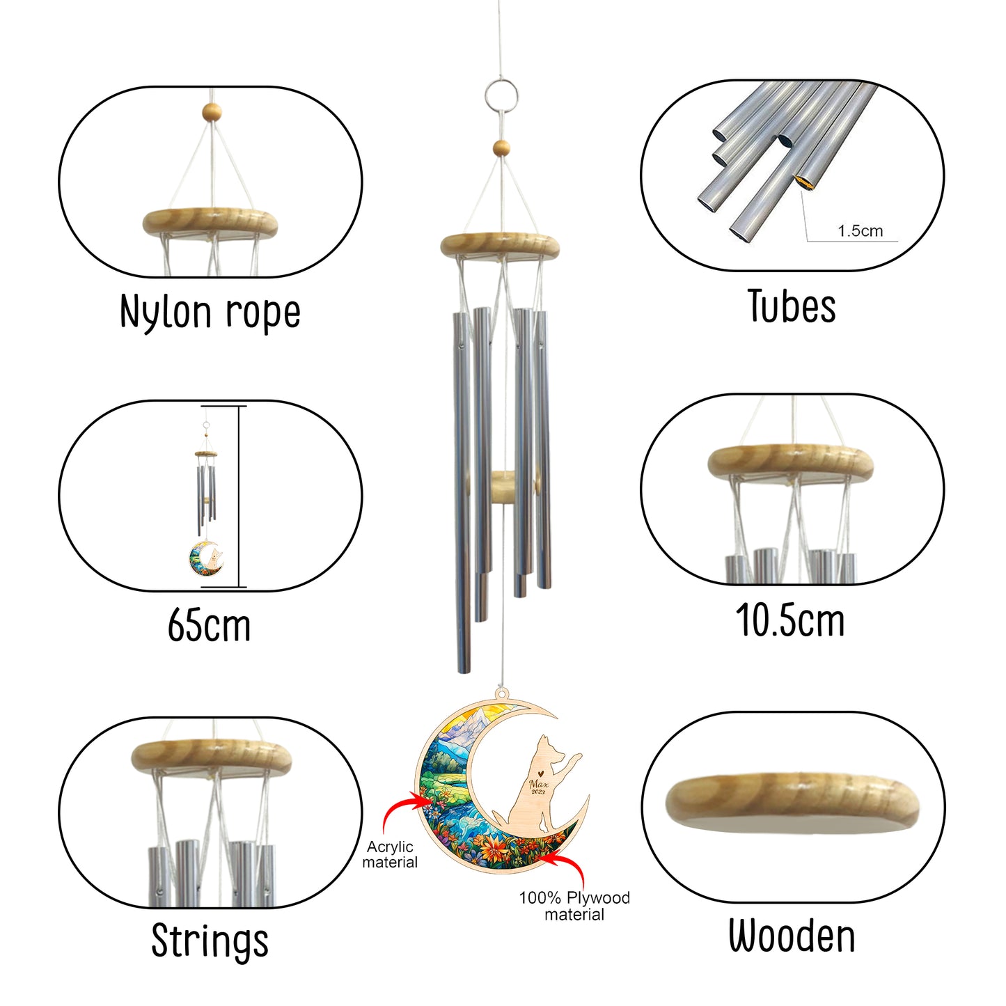 Netecom German Shepherd Dog Wind Chimes Memorial, Personalized Pet Memorial Wind Chimes for Dog Suncatcher, Dog Loss Memorial Ornament, Loss of Pet Sympathy Gift, Remembrance Windchime Outside Garden Decor