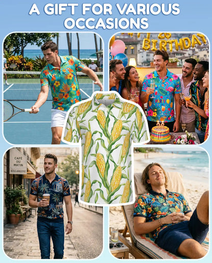 Corn Polo Shirt - Sweet Corn Farm Harvest Botanical Design | Netecom