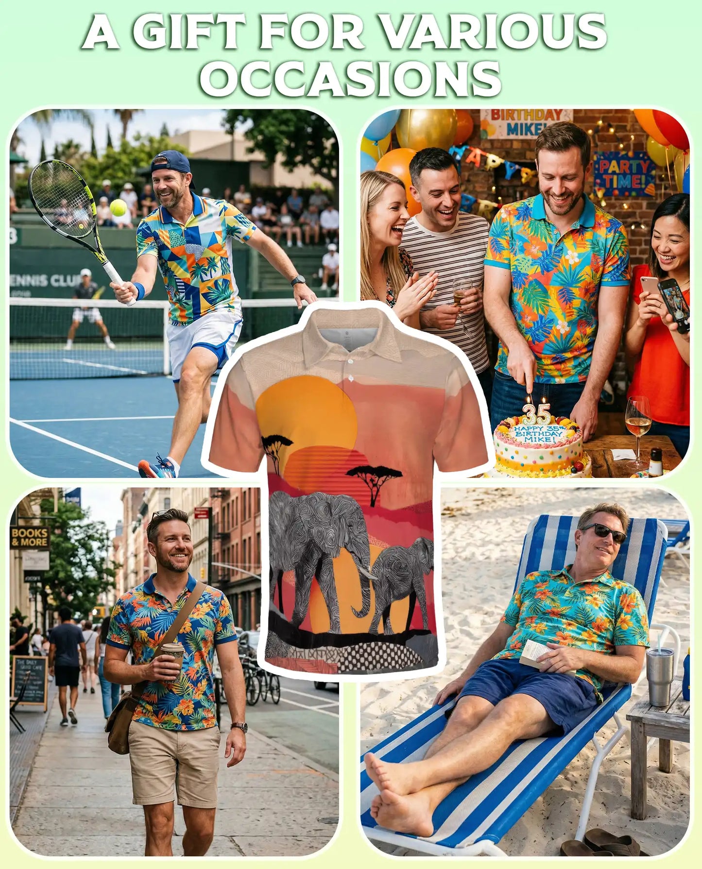 African Elephant Polo Shirt – Safari Sunset Wildlife Print | Netecom