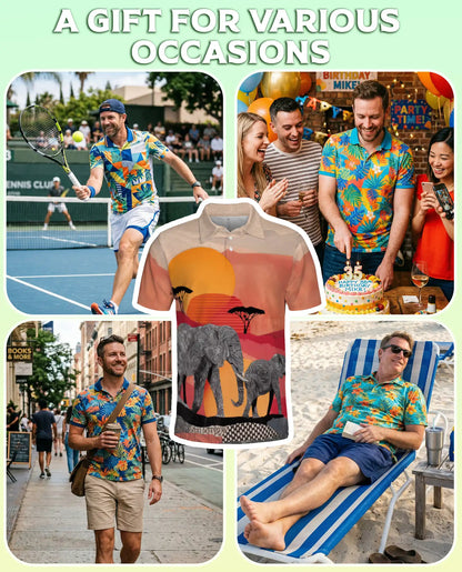 African Elephant Polo Shirt – Safari Sunset Wildlife Print | Netecom