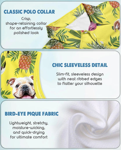English Bulldog Tropical Sleeveless Polo Shirt for Women | Netecom