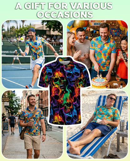 Flaming Skull Neon 3D Polo Shirt for Men | Netecom