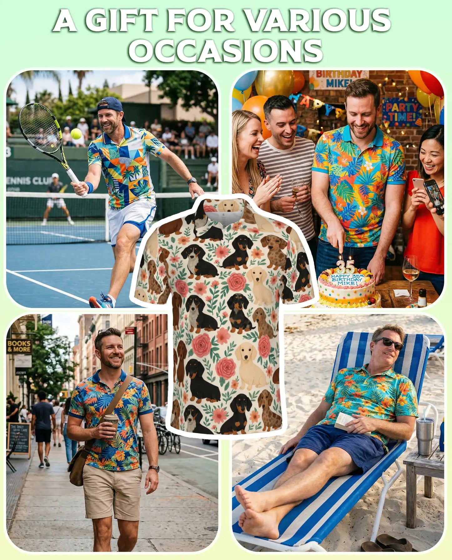 Dachshund Dog Pattern Polo Shirt for Men – Cute Pet Tropical Style | Netecom