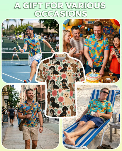 Dachshund Dog Pattern Polo Shirt for Men – Cute Pet Tropical Style | Netecom