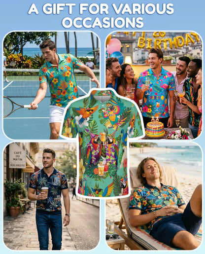 Party Parrot Polo Shirt for Men – Tropical Vacation Style | Netecom