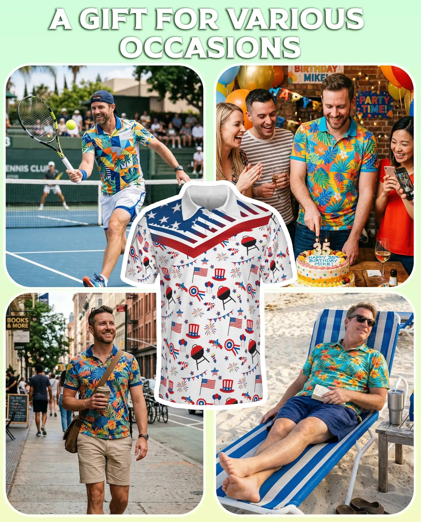 4th of July BBQ Hawaiian Polo Shirt for Men Patriotic American Flag Cookout Party Shirt | Netecom
