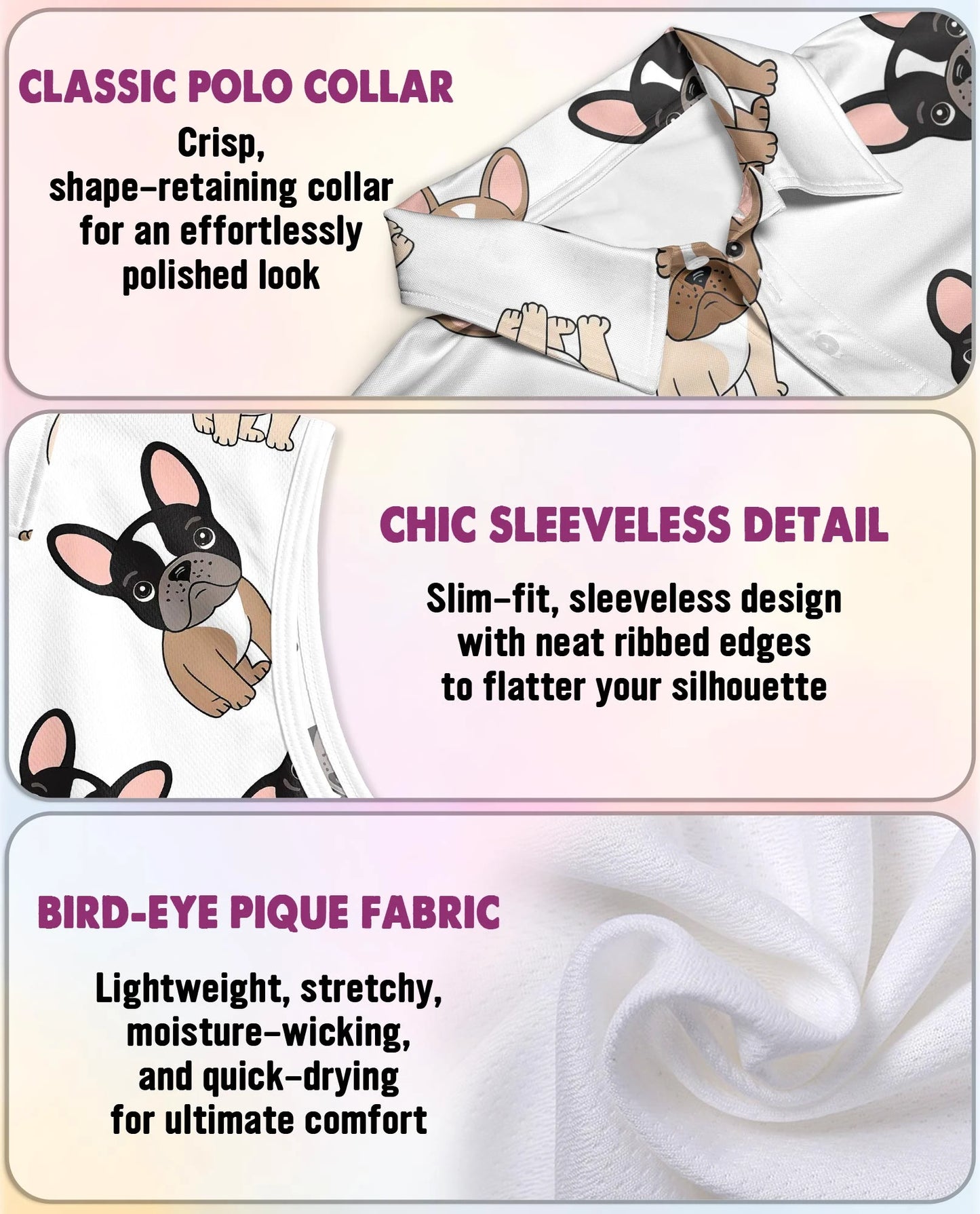 French Bulldog Sleeveless Polo Shirt for Women | Netecom