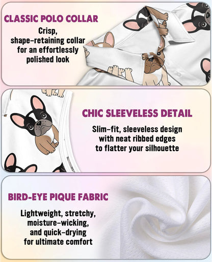 French Bulldog Sleeveless Polo Shirt for Women | Netecom