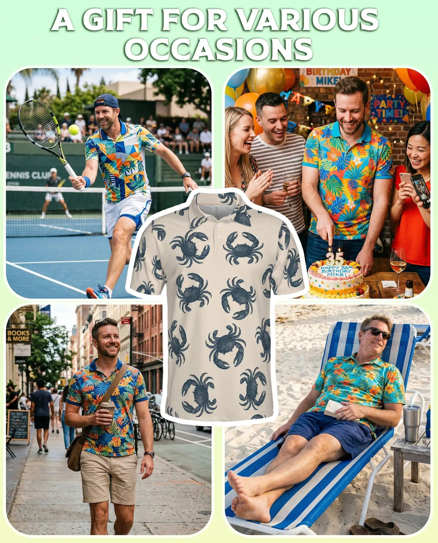 Crab Pattern Nautical 3D Polo Shirt for Men | Netecom