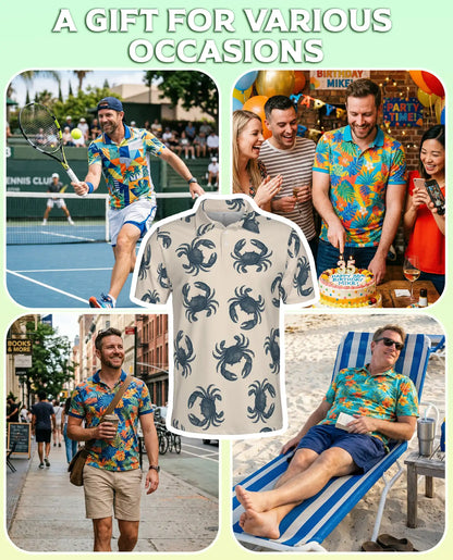 Crab Pattern Nautical 3D Polo Shirt for Men | Netecom