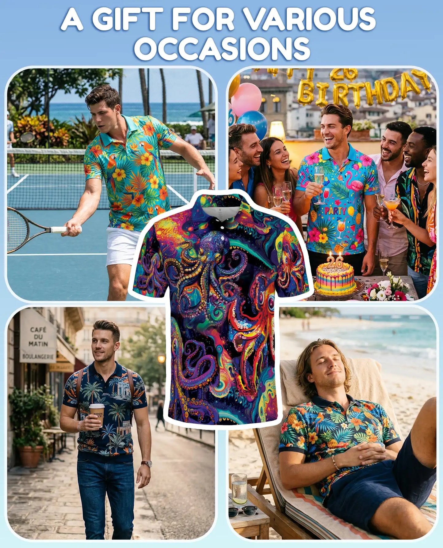 Psychedelic Octopus Polo Shirt – Colorful Ocean Style | Netecom