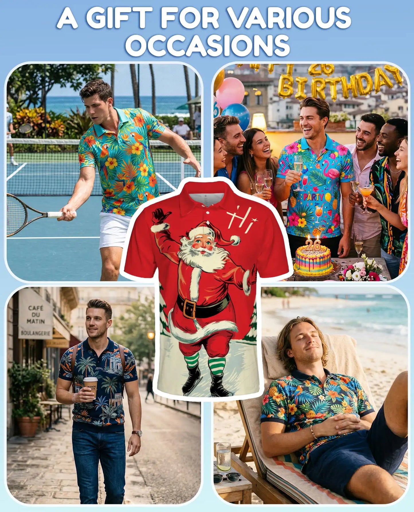 Santa Polo Shirt for Men – Christmas Holiday Festive Tee | Netecom