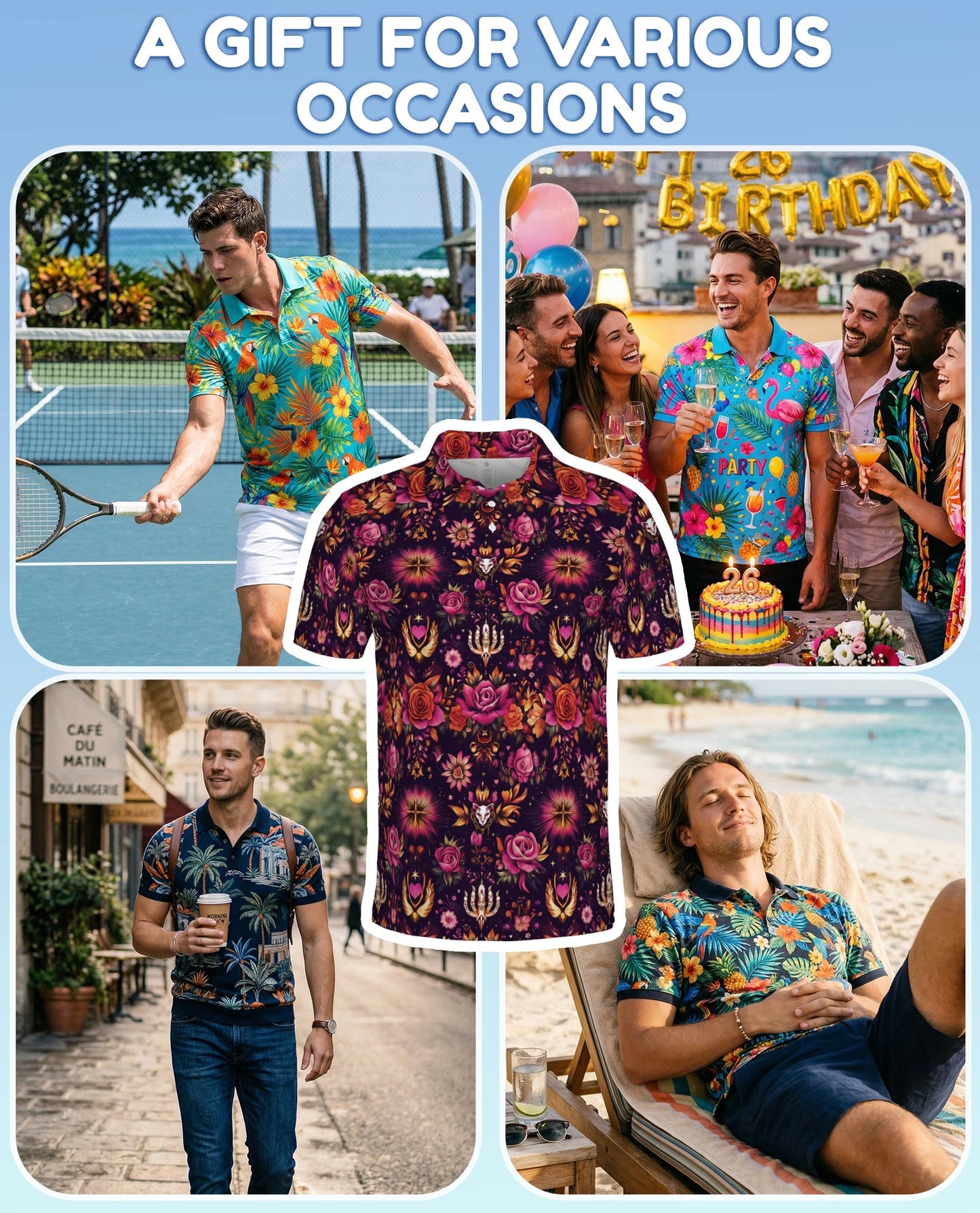 Kaleidoscope Rose Polo Shirt for Men – Colorful Floral Art Style | Netecom