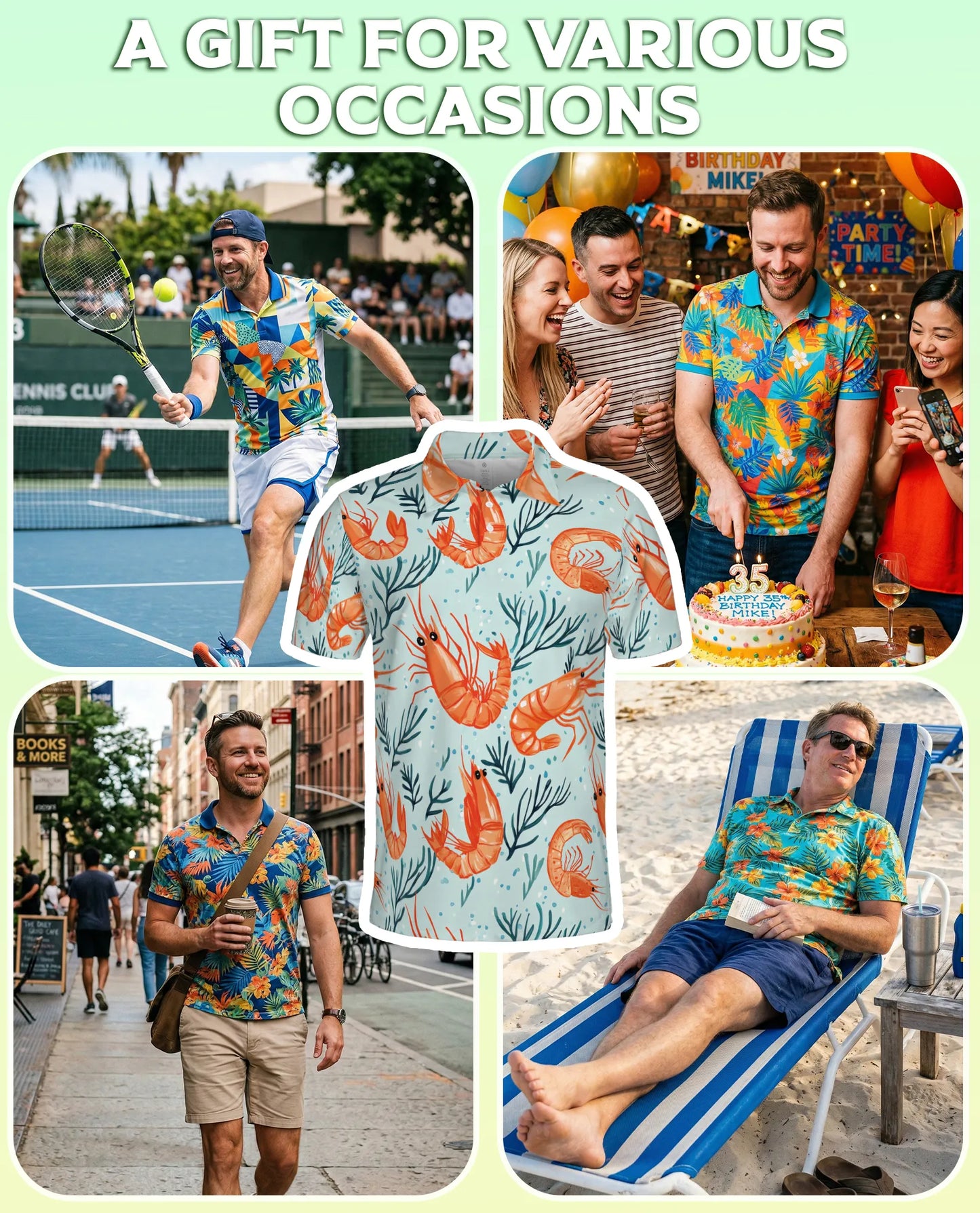 Shrimp Pattern 3D Polo Shirt for Men – Coastal Seafood Summer Style | Netecom