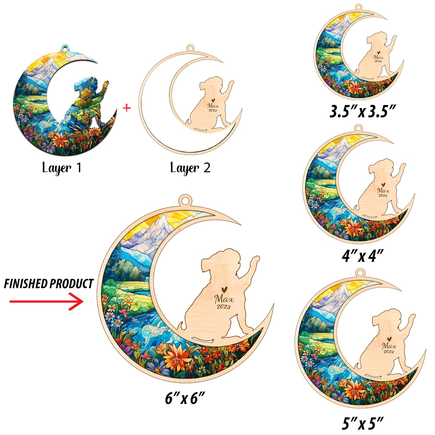 Netecom Pug Dog Memorial Suncatcher, Personalized Pug Christmas Ornament with Name Date, Dog Death Sympathy Gift for Pet Loss Sun Catchers, Dog Grief Gift, Bereavement Gifts for Loss of Pet