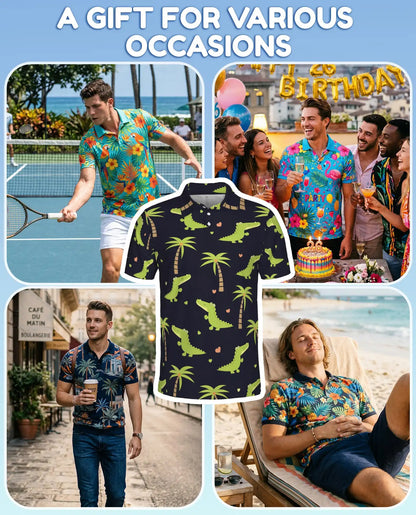 Cute Alligator Tropical 3D Polo Shirt for Men | Netecom