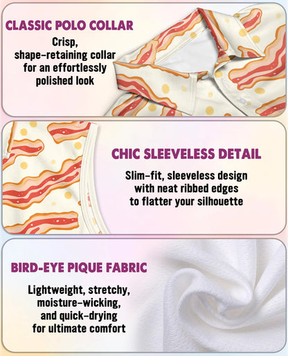 Bacon Eggs Pattern Sleeveless Polo Shirt for Women | Netecom