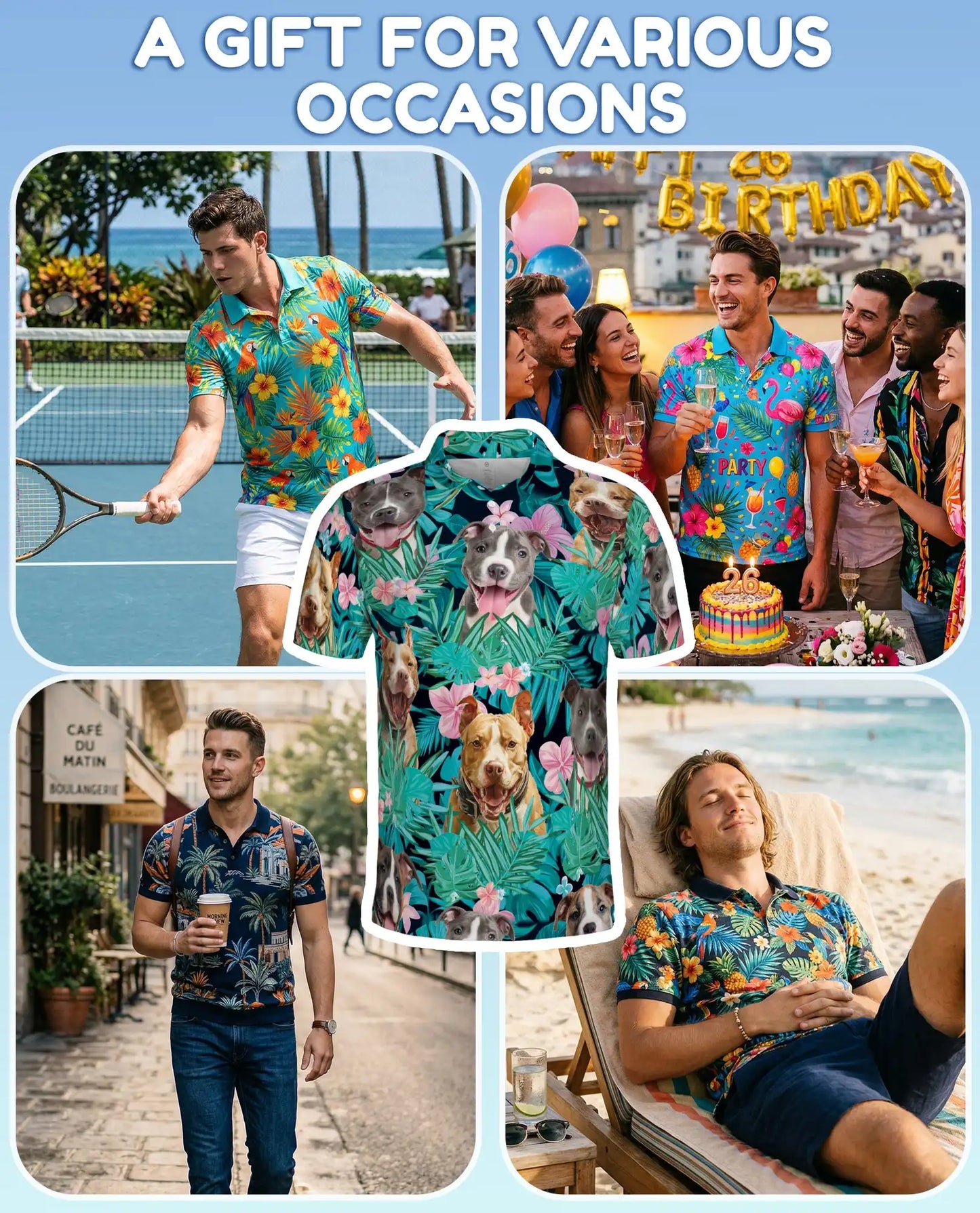Happy Dogs Tropical Polo Shirt for Men – Cute Dog Print | Netecom