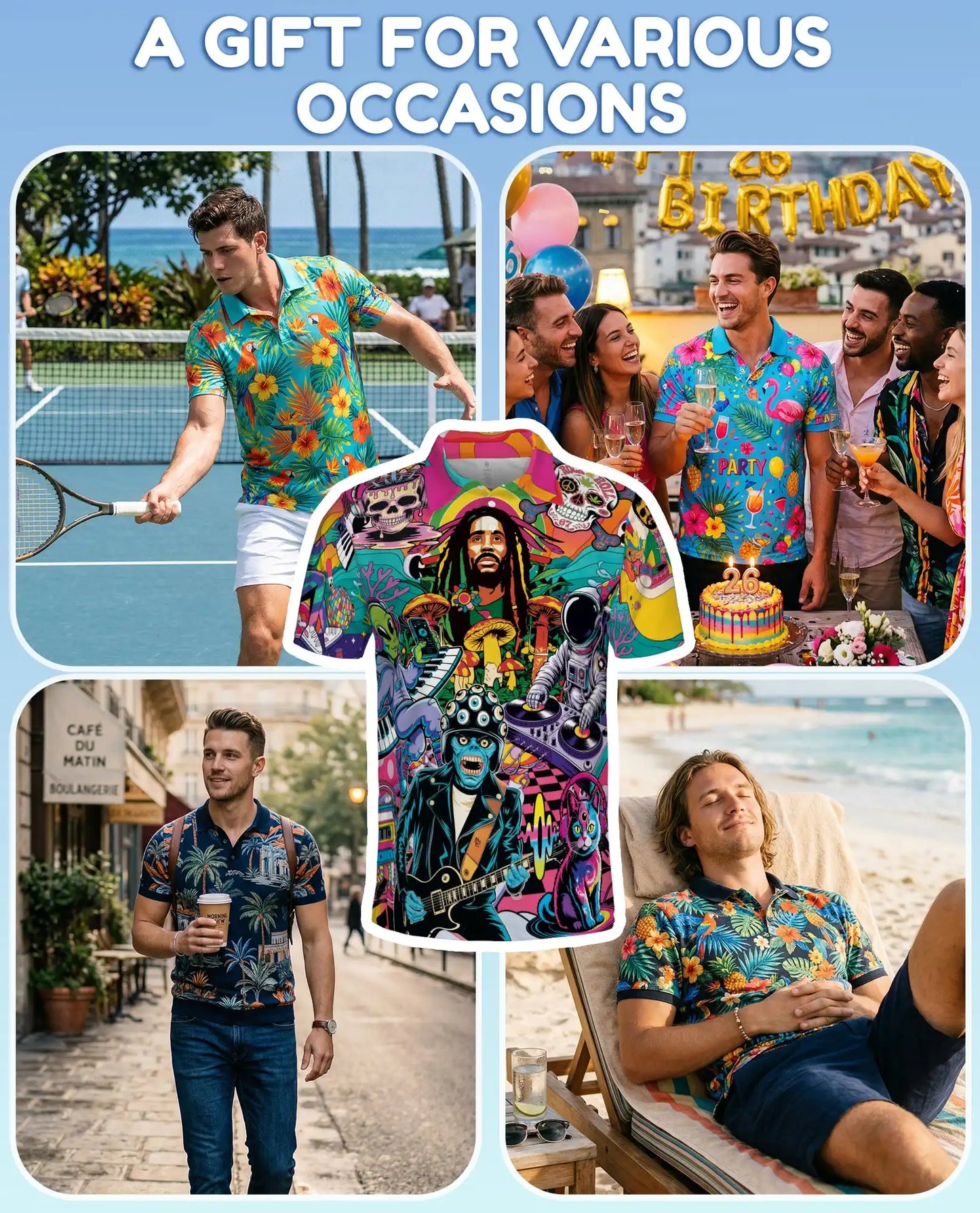 Psychedelic Music Polo Shirt - Retro Hippie Festival Style | Netecom
