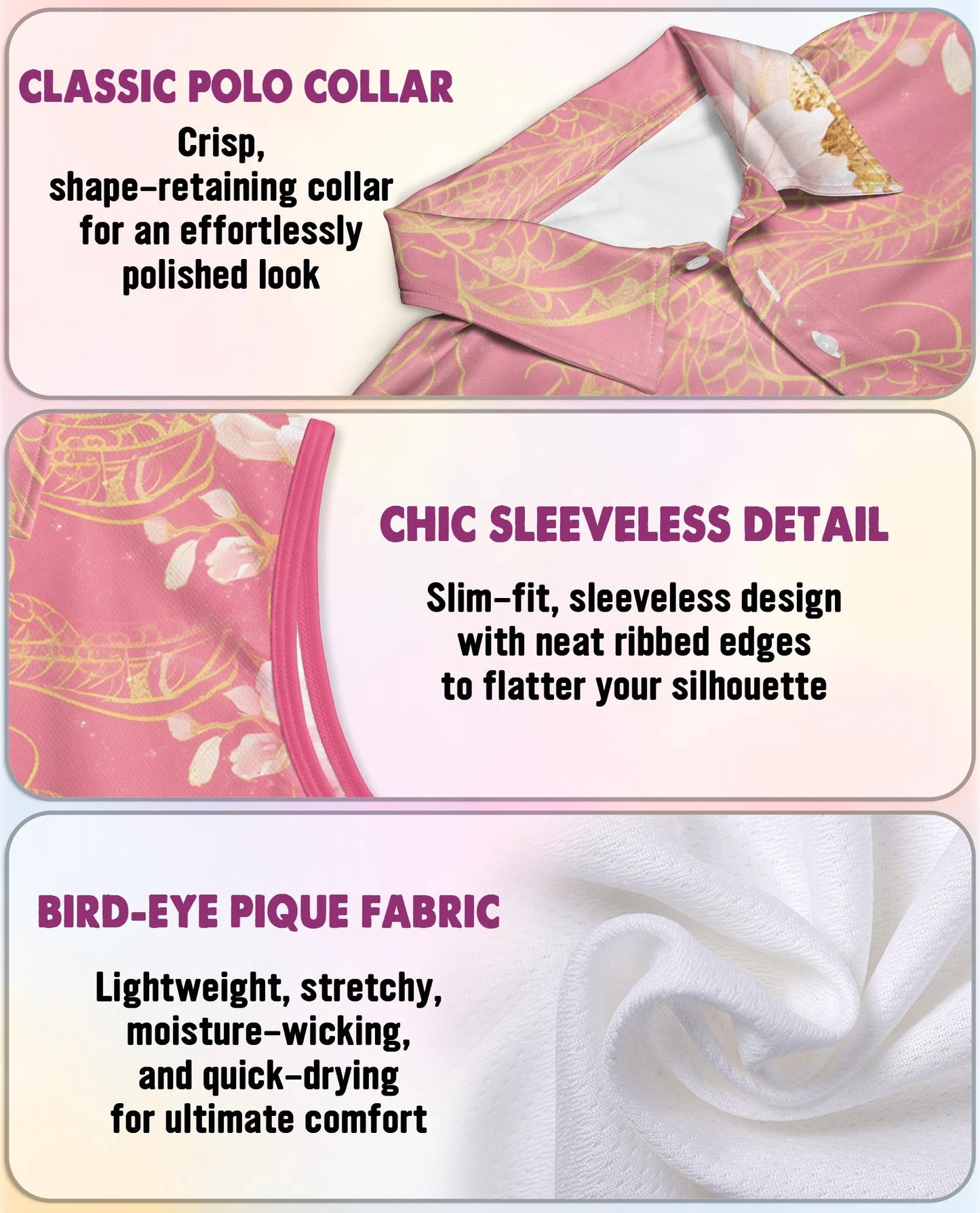 Snake and Peony Print Sleeveless Polo Shirt for Women | Netecom