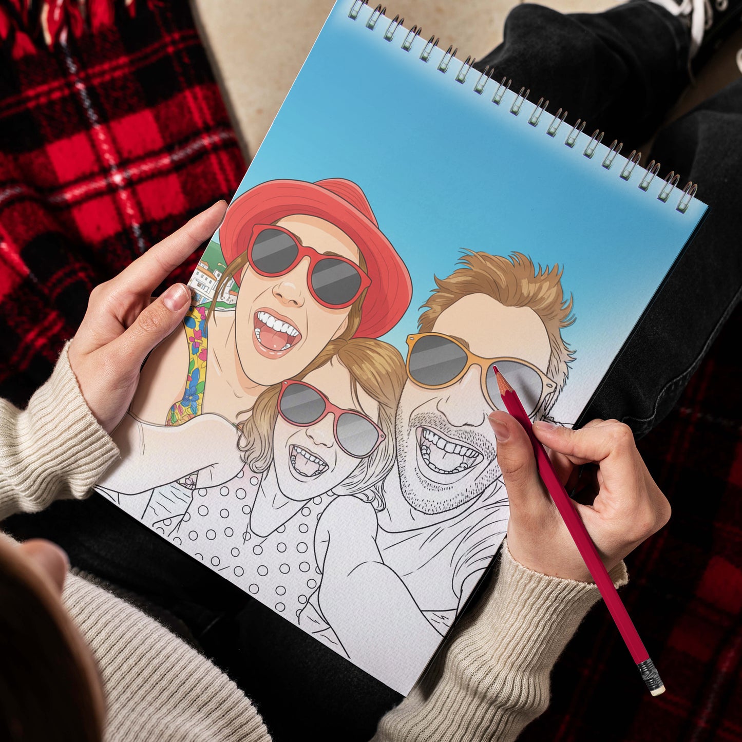 Custom Coloring Book from Photos – Personalized Family Coloring Book for Adults, 12–48 Pages, Memory Keepsake Gift, Premium Wooden Cover, Spiral Binding