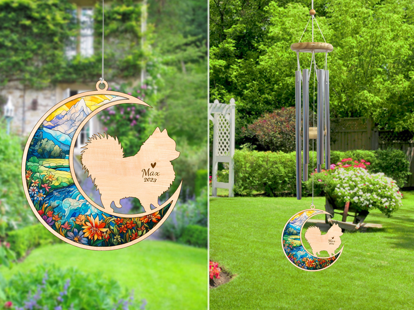 Netecom Pomeranian Dog Wind Chimes Memorial, Personalized Pet Memorial Wind Chimes for Dog Suncatcher, Pom Dog Loss Memorial Ornament, Loss of Pet Sympathy Gift, Remembrance Windchime Outside Garden Decor