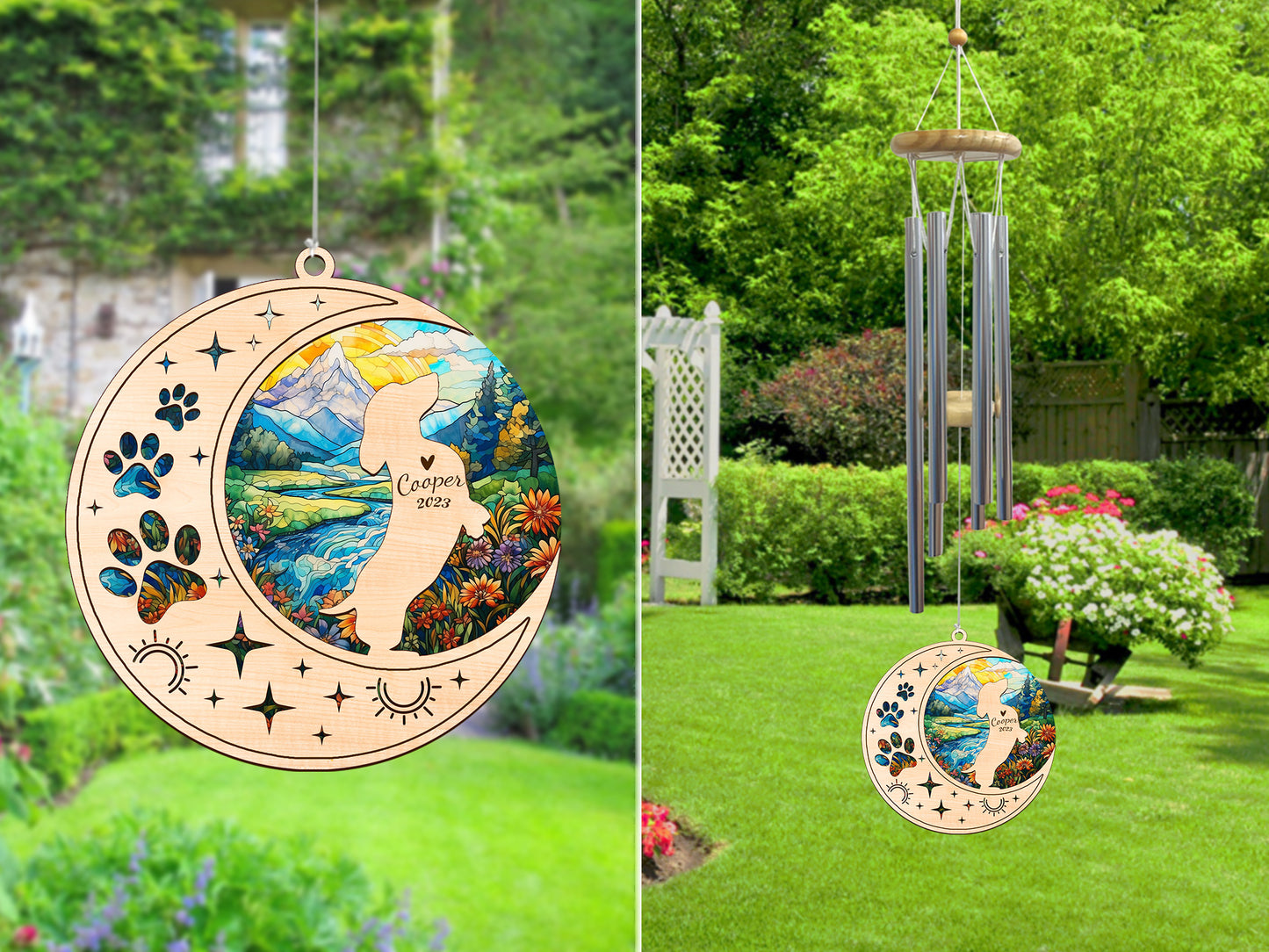 Netecom Dachshund Dog Wind Chimes Memorial, Personalized Pet Memorial Windchime for Dog Suncatcher, Wiener Dog Loss Memorial Ornament, Loss of Pet Remembrance Gift, Sympathy Pet Wind Chimes Outdoor Garden