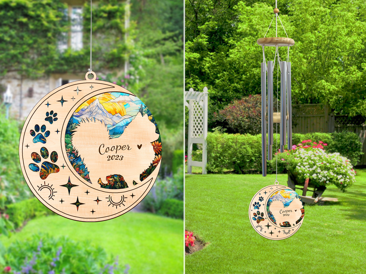 Netecom Pomeranian Dog Wind Chimes Memorial, Personalized Pet Memorial Windchime for Dog Suncatcher, Pom Dog Loss Memorial Ornament, Loss of Pet Remembrance Gift, Sympathy Pet Wind Chimes Outdoor Garden